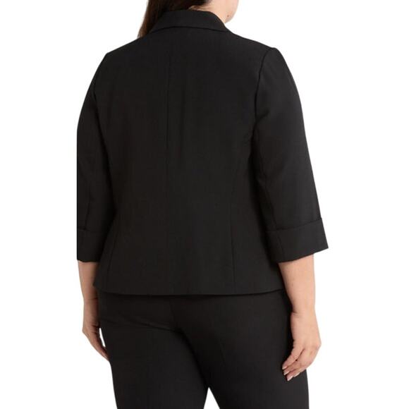 Kasper Plus Size Collarless Open-Front Cardigan in Black - Picture 2 of 2